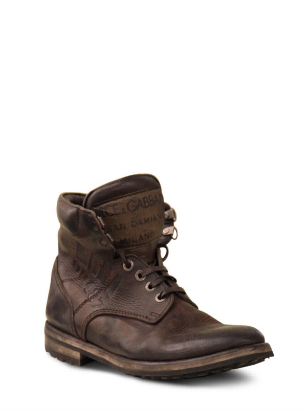 Dolce & Gabbana Engraved Calfskin Lace Up Boots in Brown for Men - Lyst