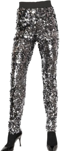 Dolce & Gabbana Sequin Stretch Leggings in Silver | Lyst
