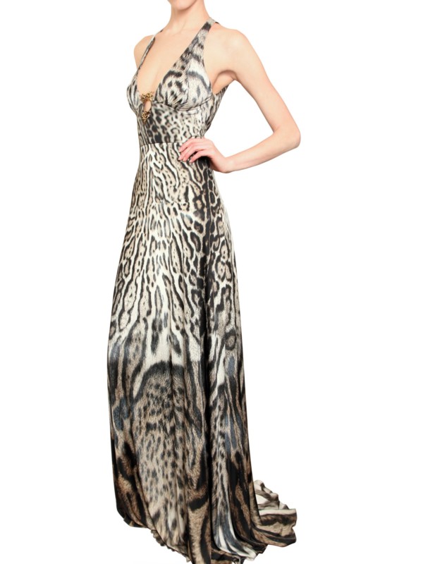 Roberto Cavalli Halter Neck Leopard Viscose Jersey Dress - Lyst