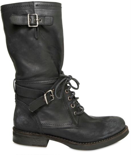 Strategia 25mm Brushed Calfskin Lace Up Boots in Black | Lyst