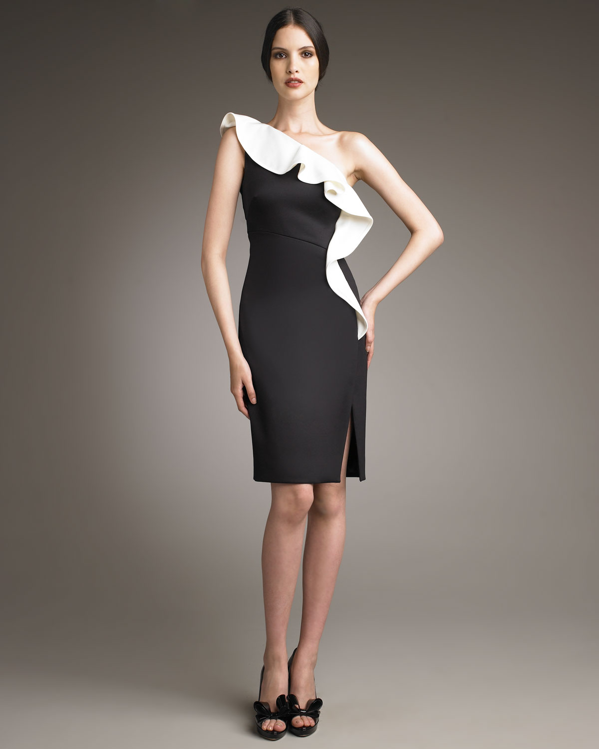 Valentino One-shoulder Ruffle Dress in Black - Lyst