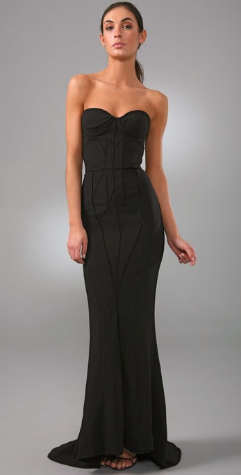 Brian Reyes Corset Strapless Gown in Black