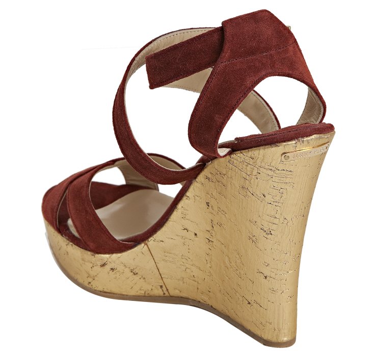 Jimmy choo Red and Gold Suede Perfect Metallic Cork Wedge Sandals in ...