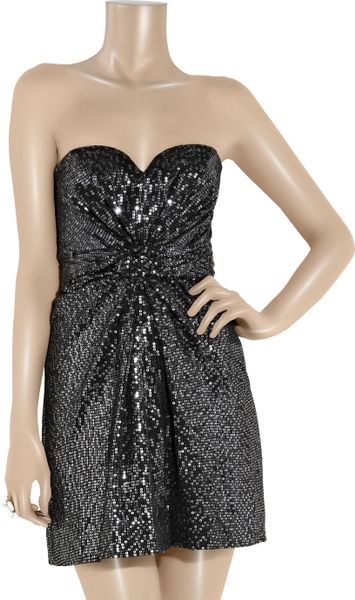 Issa Strapless Sequined Silk Dress in Silver | Lyst