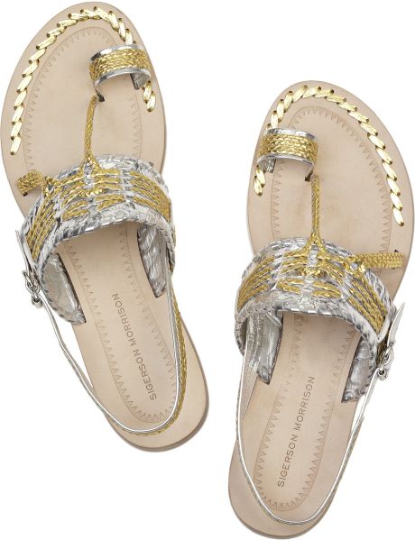 Sigerson Morrison Metallic Indian Sandals in Silver | Lyst