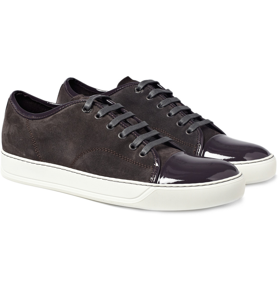 Lanvin Suede and Patent Leather Sneakers in Gray for Men - Lyst
