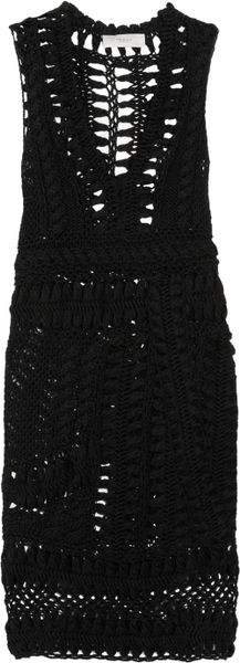 Pringle Of Scotland Crocheted Cotton-blend Dress in Black | Lyst