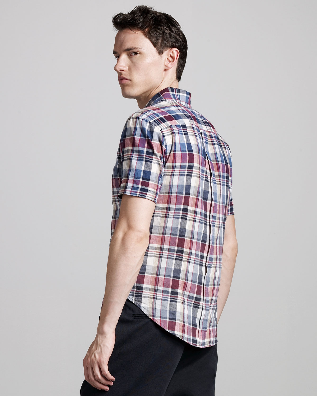 Band of outsiders Faded Short-sleeve Madras Shirt in Blue for Men | Lyst