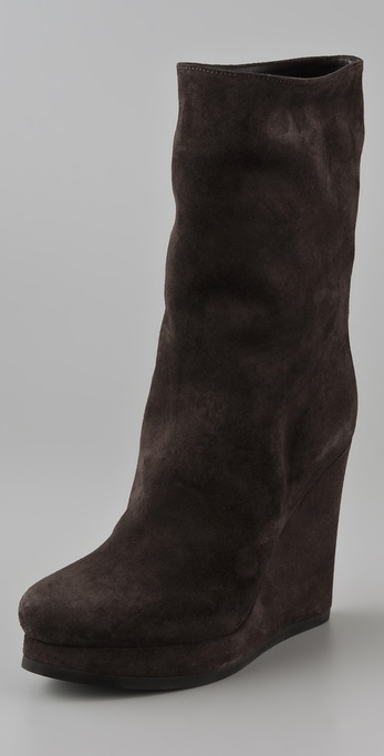 Jil Sander Mid Calf Suede Wedge Boots in Taupe (Brown) - Lyst