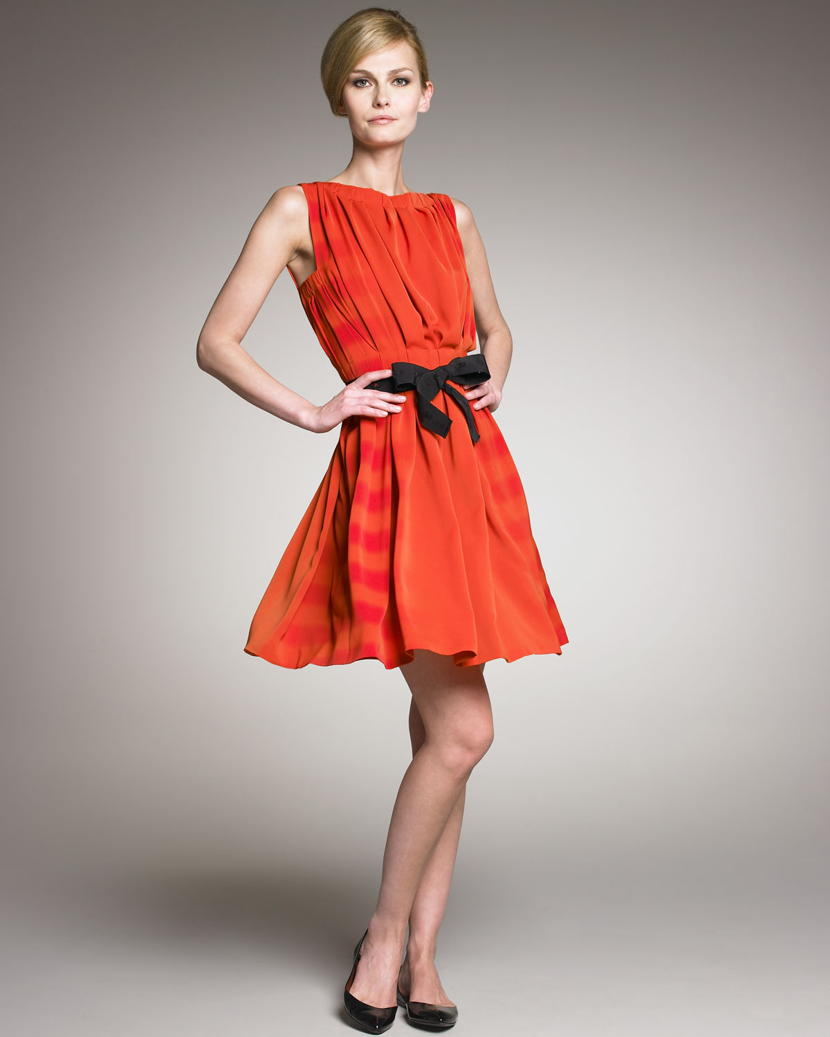 Bottega Pleated Bowwaist Dress in Red Lyst