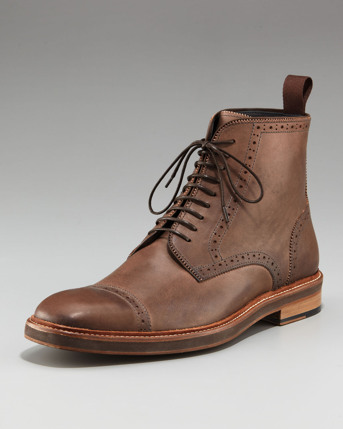 mens brown leather cap toe boots