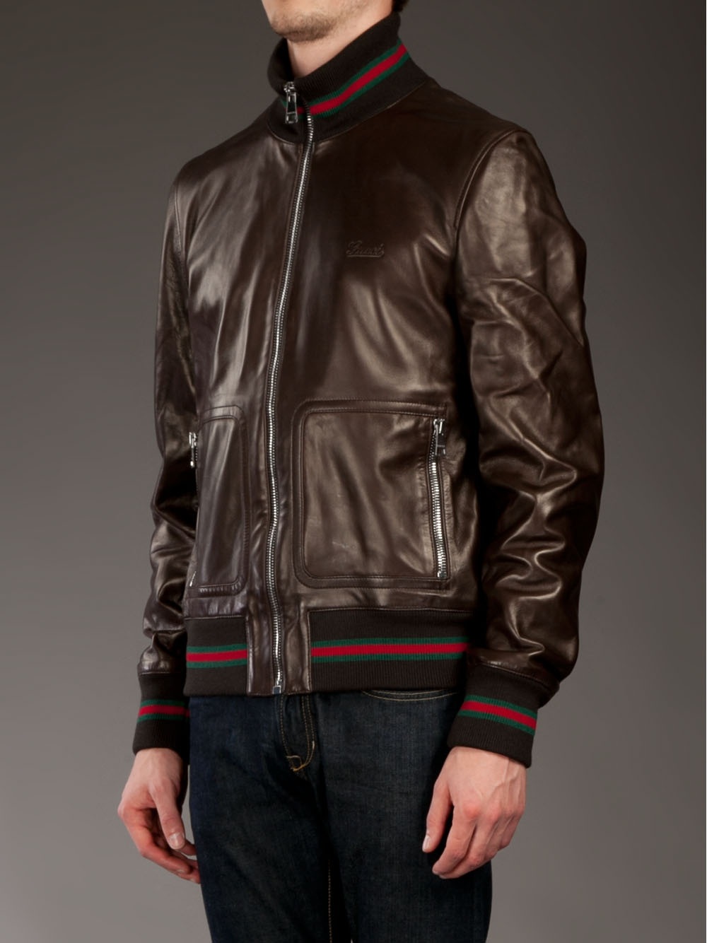 black leather gucci jacket