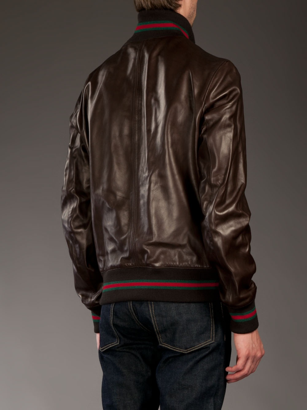 Gucci Leather Jacket in Brown for Men - Lyst