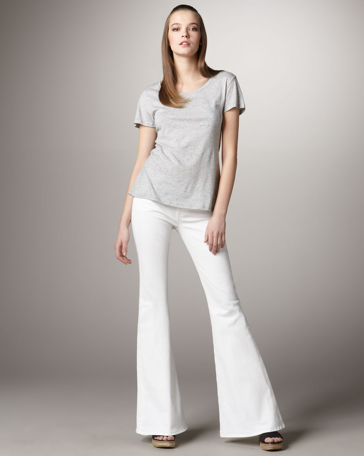 Lyst - 7 For All Mankind Bell Bottom Clean White Jeans in White