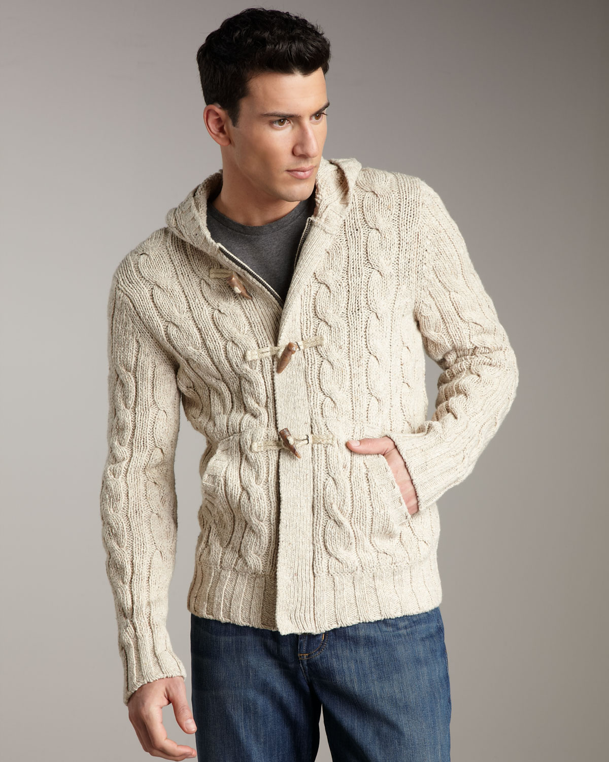 Vince Cable-knit Toggle Cardigan in Beige for Men | Lyst