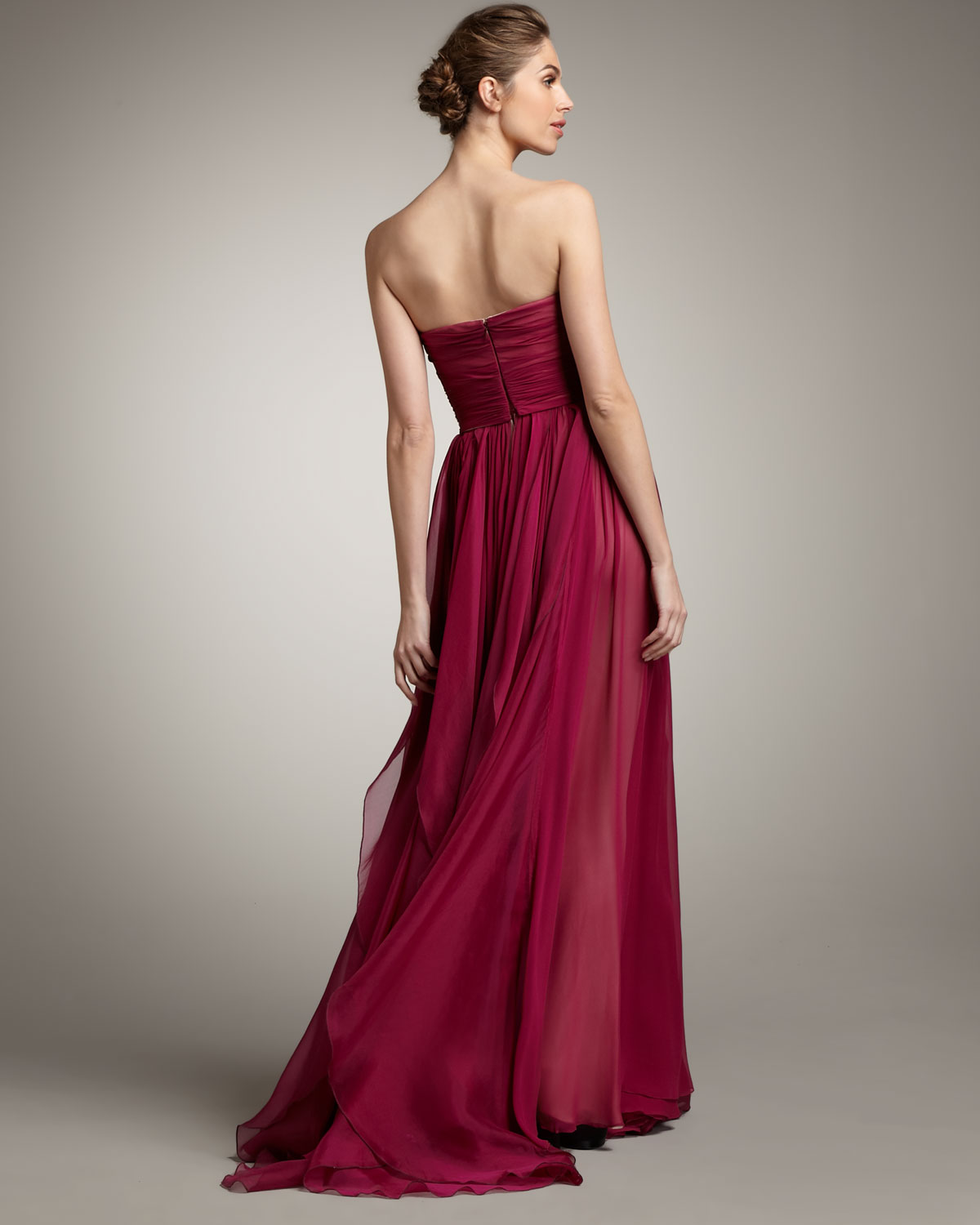 Marchesa notte Strapless Fullskirt Gown in Raspberry (Red) Lyst