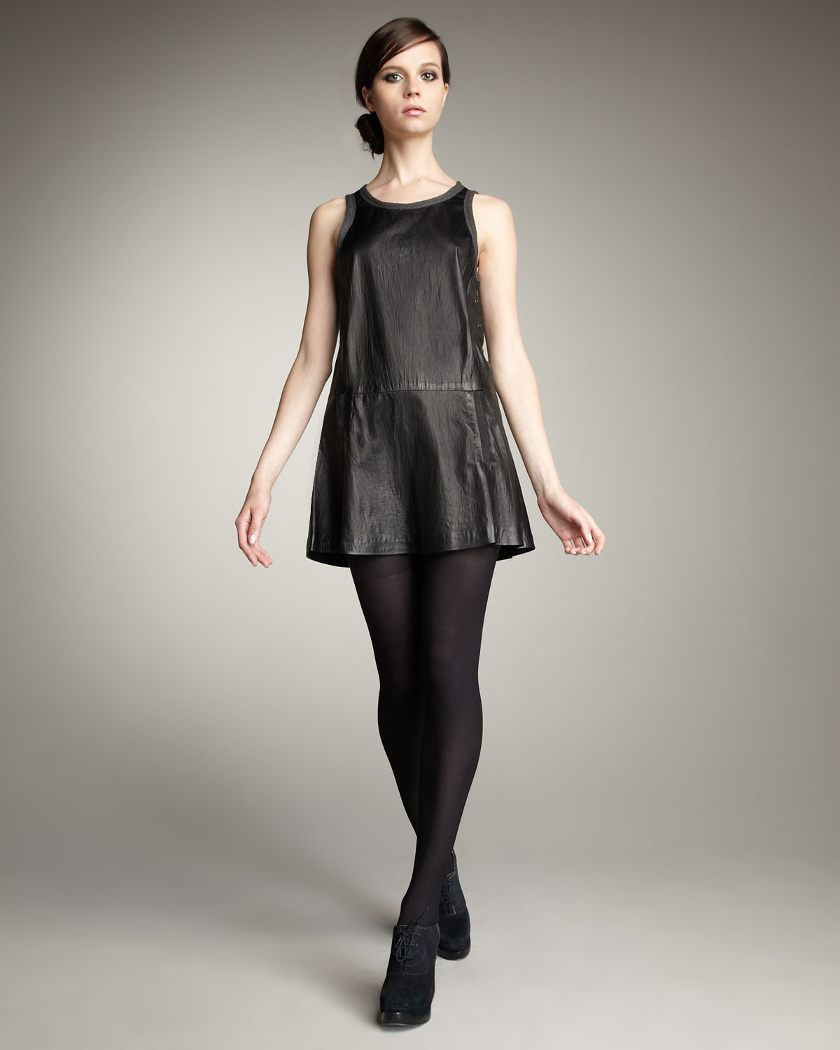 Lyst - Theory Sleeveless Crinkled Leather Dress in Black
