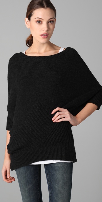 Lyst - Vince Checkerboard Dolman Sleeve Sweater in Black