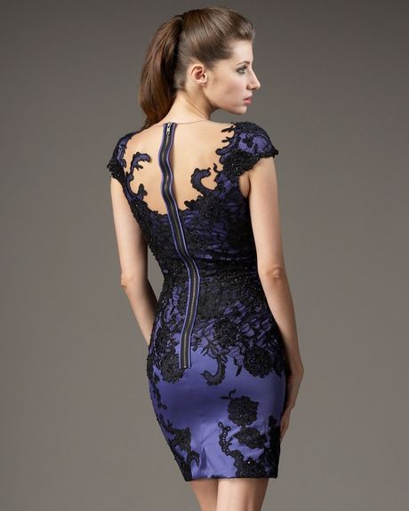 Mandalay Cap-sleeve Lace Illusion Dress in Blue (black) | Lyst
