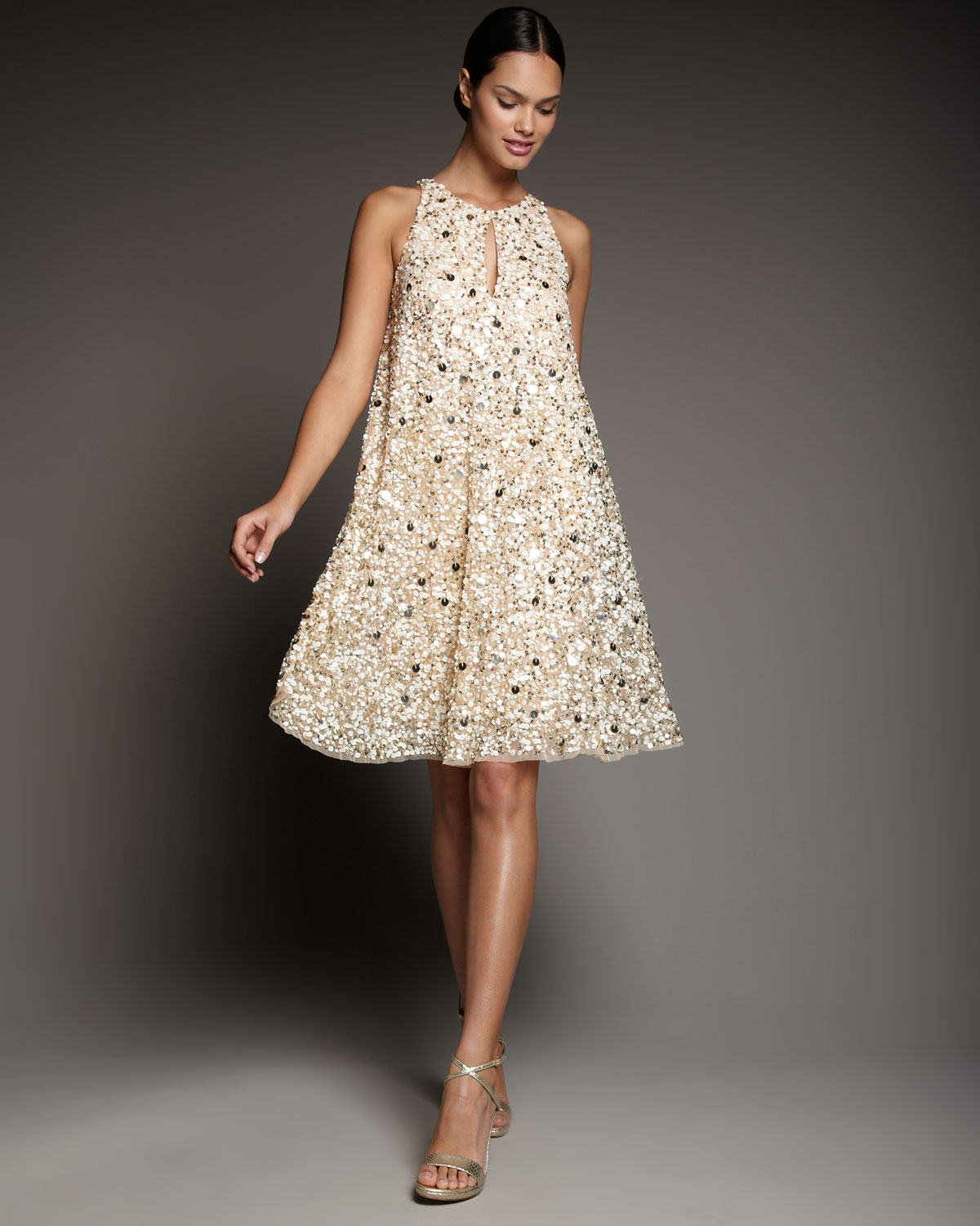 aidan mattox gold sequin dress