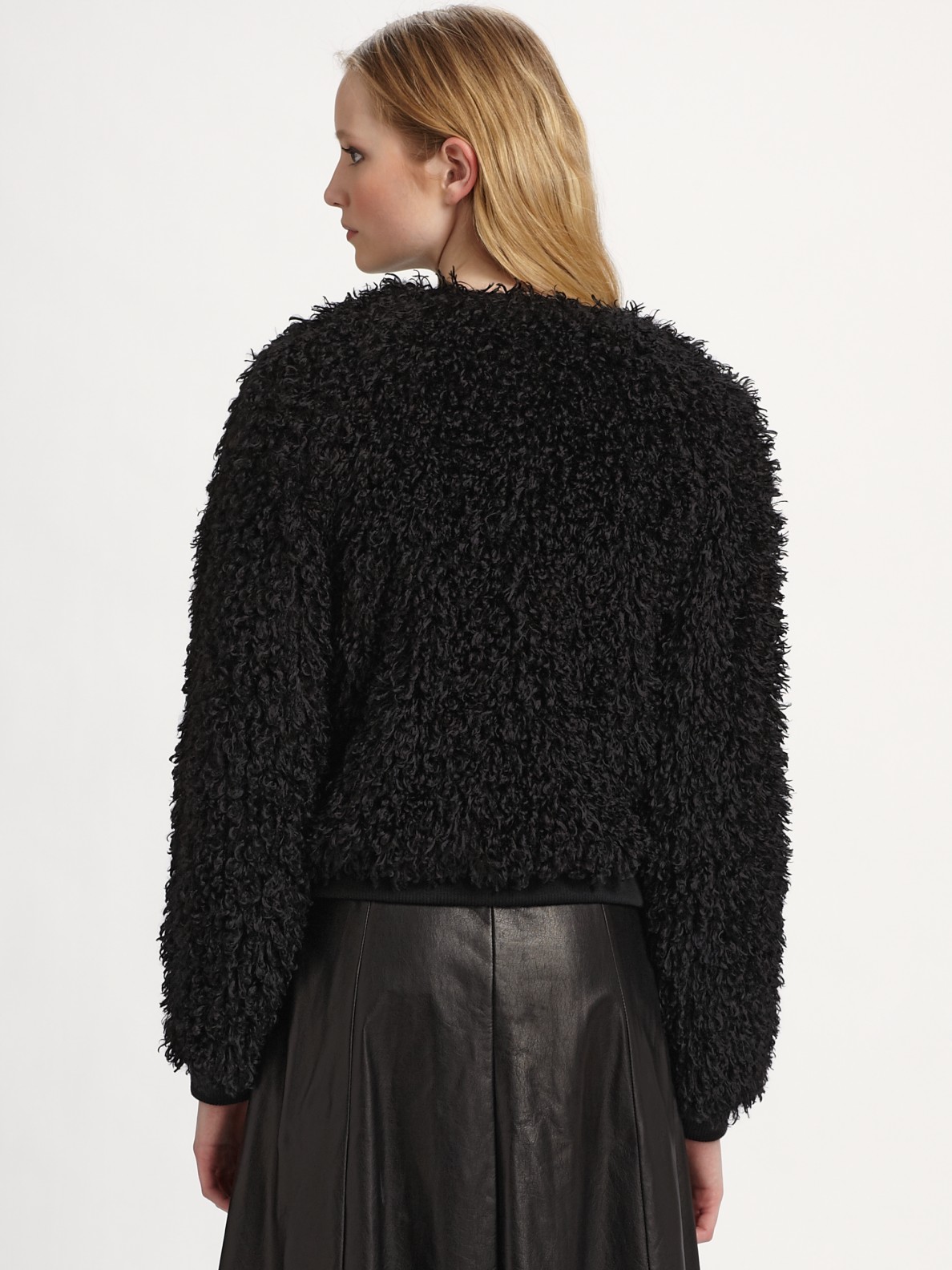 black fluffy bomber jacket