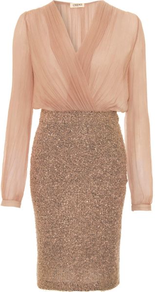 L'agence Long Sleeve Combo Dress in Gold (champagne) | Lyst