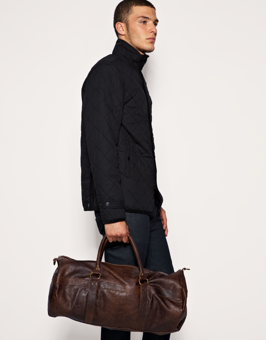 mens leather barrel bag