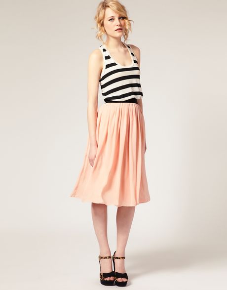 Asos Collection Asos Plain Chiffon Full Midi Skirt in Pink | Lyst