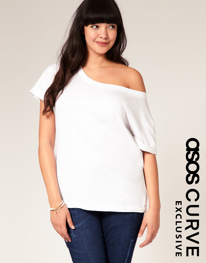 Asos collection Asos Curve Exclusive Off Shoulder T-shirt in White | Lyst
