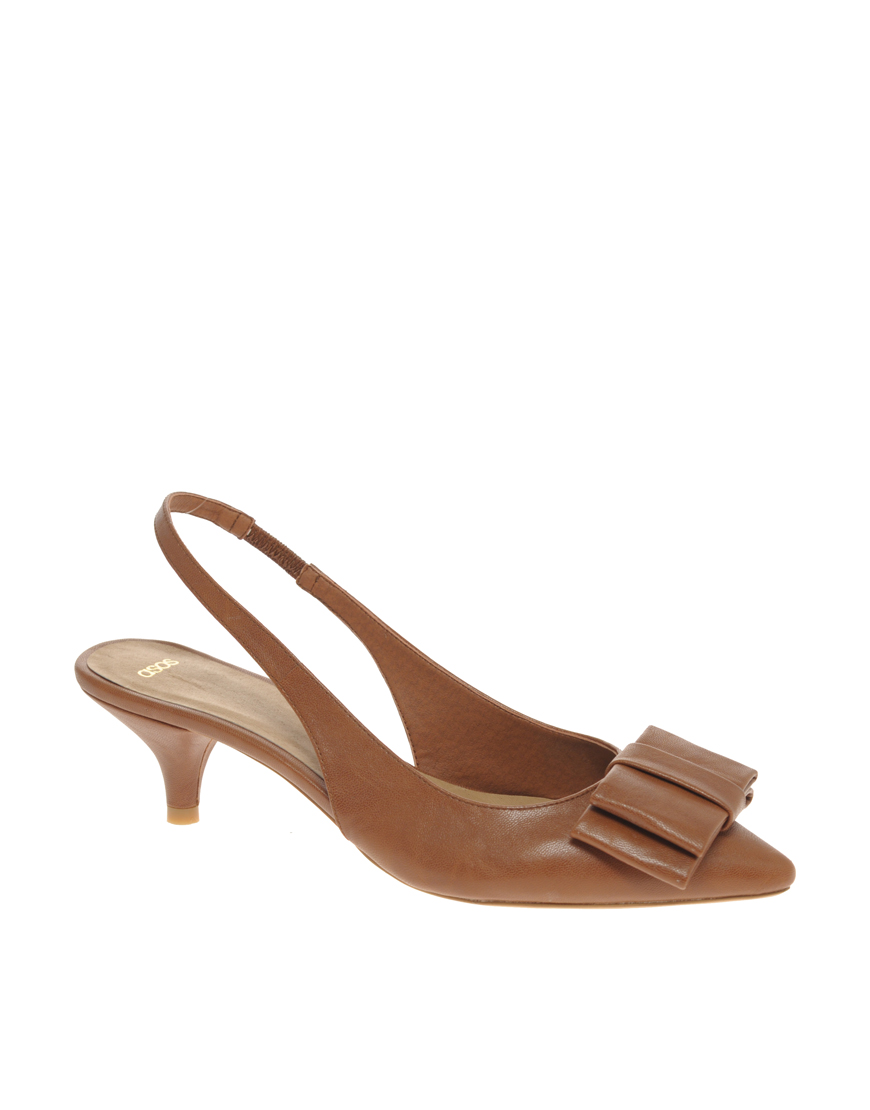 Asos Asos Savvy Slingback Double Bow Kitten Heel Shoes in Brown (tan ...
