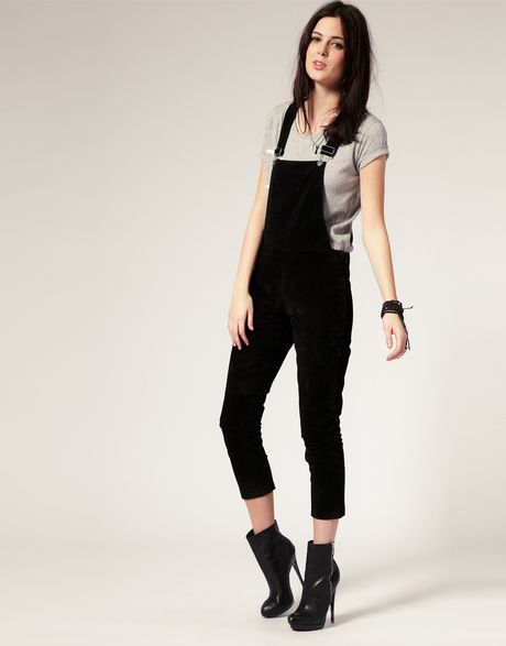 Cheap Monday Suede Dungaree in Black | Lyst