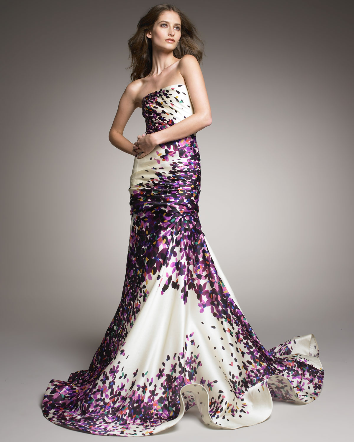 Monique Lhuillier Strapless Silk Trumpet Gown In Purple Lyst