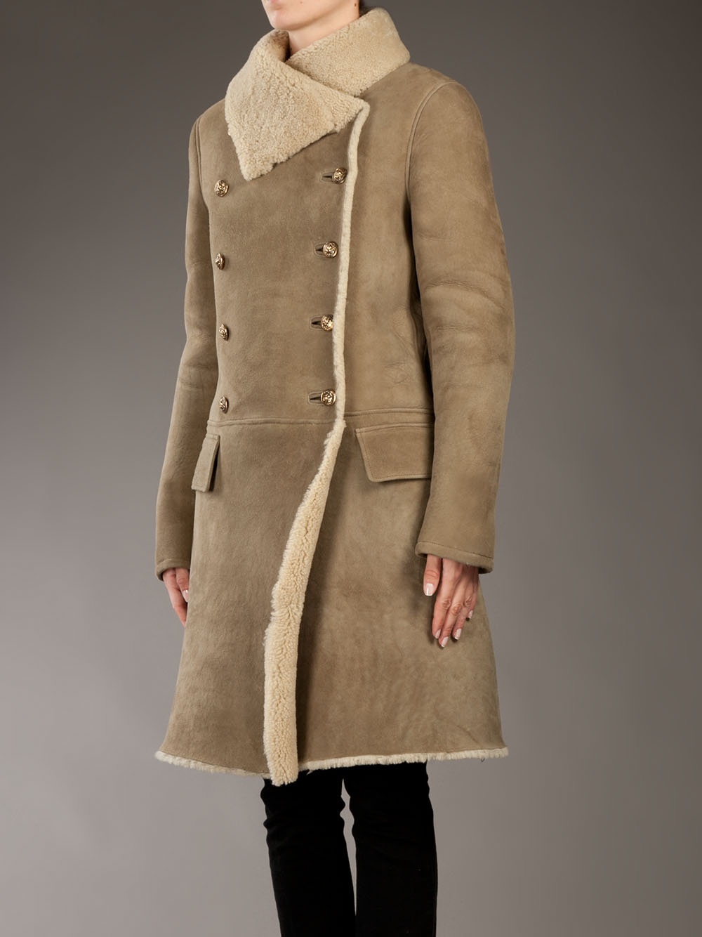 Balmain Shearling Coat in Brown | Lyst