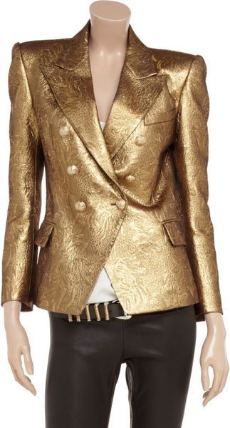 Balmain Metallic Double-breasted Brocade Jacket in Gold | Lyst