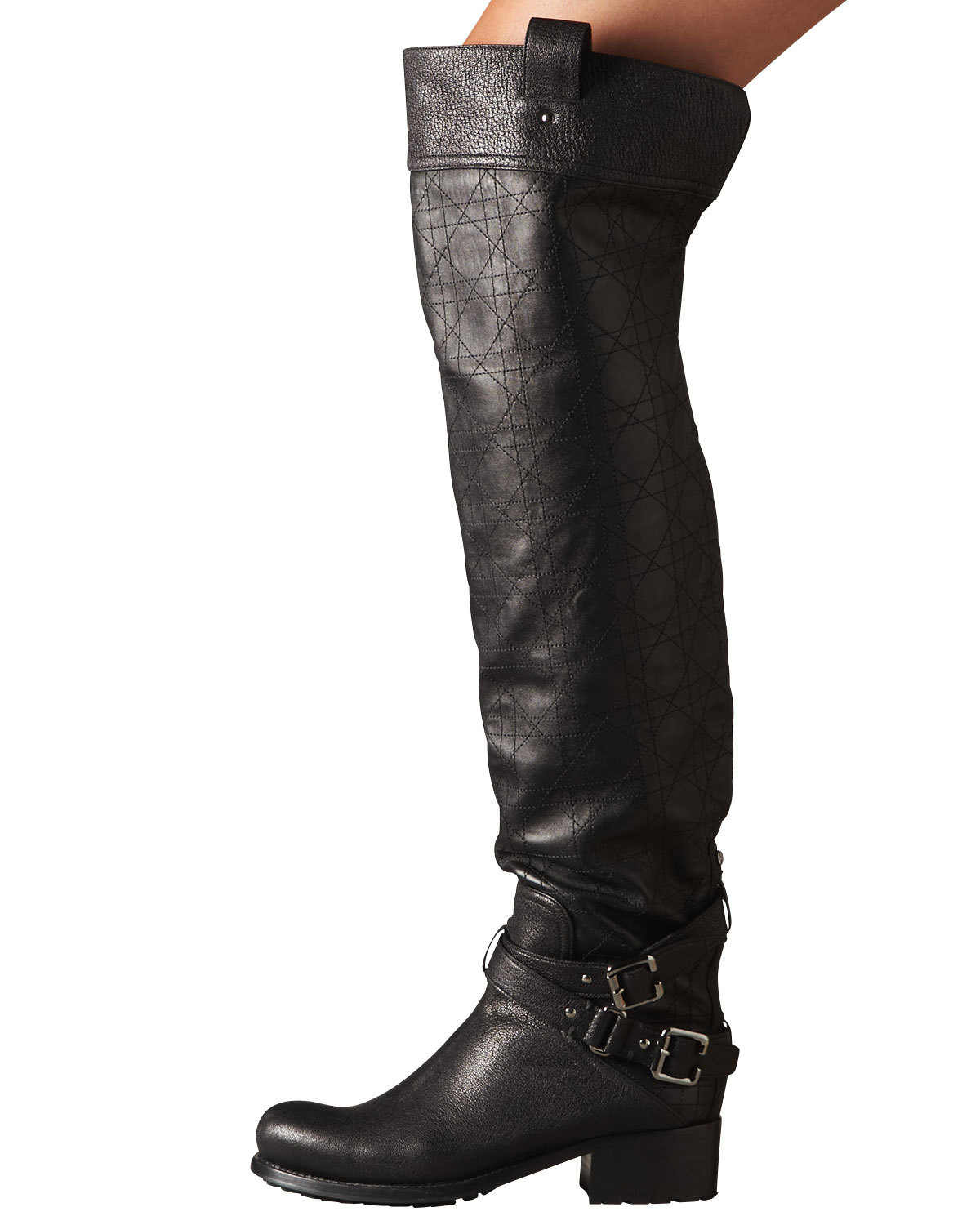 Dior Overtheknee Biker Motorcycle Boot In Black