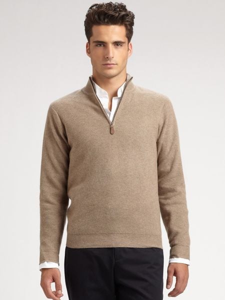 Saks Fifth Avenue Half-zip Cashmere Sweater in Green for Men (OATMEAL ...