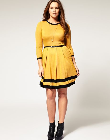 Asos Collection Asos Curve Contrast Fit and Flare Dress in Yellow ...