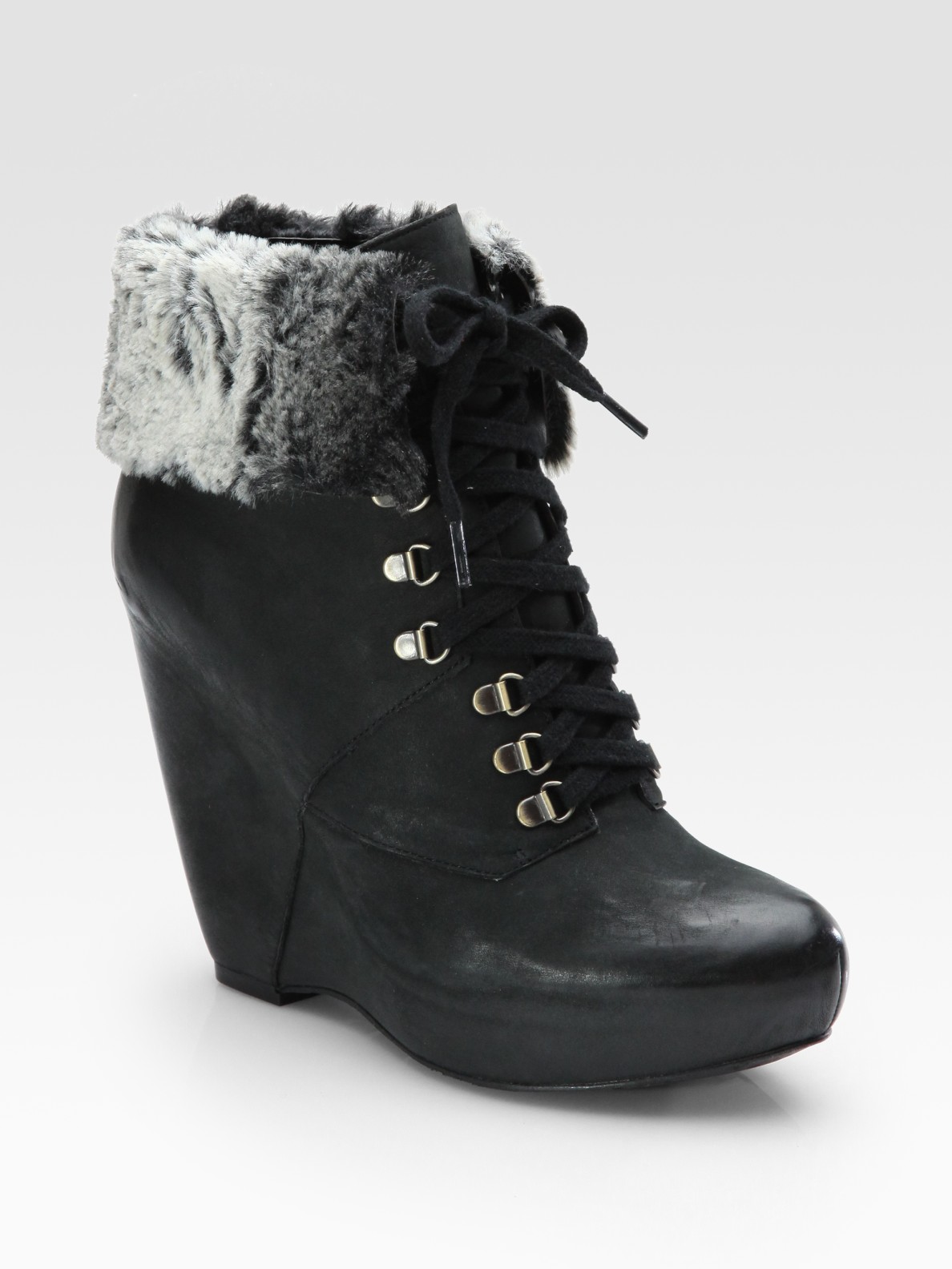 Boutique 9 Daphnea Leather Faux-fur Cuff Ankle Boots in Black | Lyst