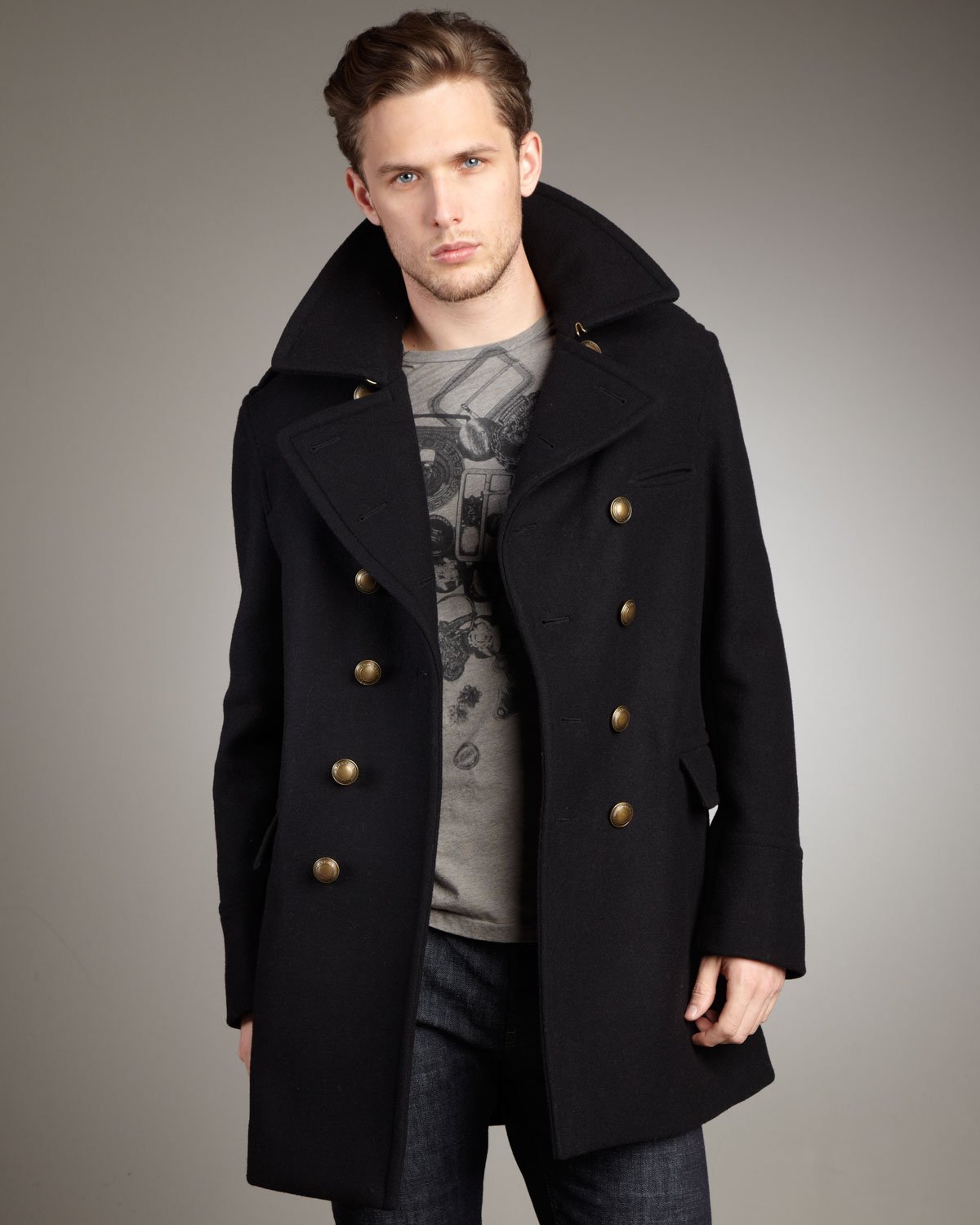 Burberry brit Dome-button Peacoat in Black for Men | Lyst