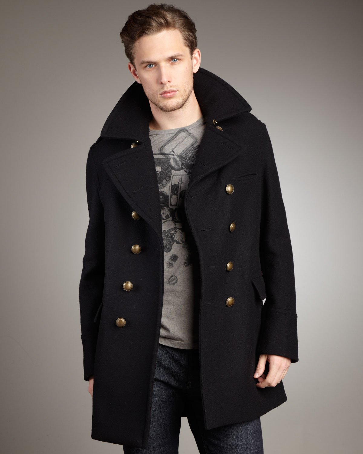 Lyst - Burberry Brit Dome-button Peacoat in Black for Men