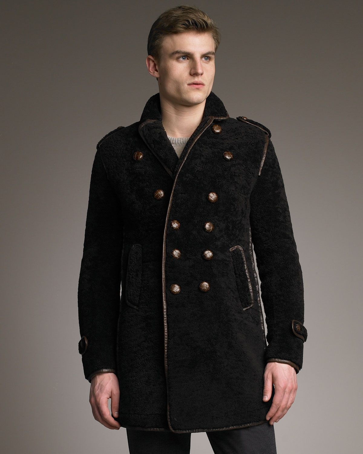Burberry Prorsum Sheepskin Pea Coat in Brown for Men | Lyst