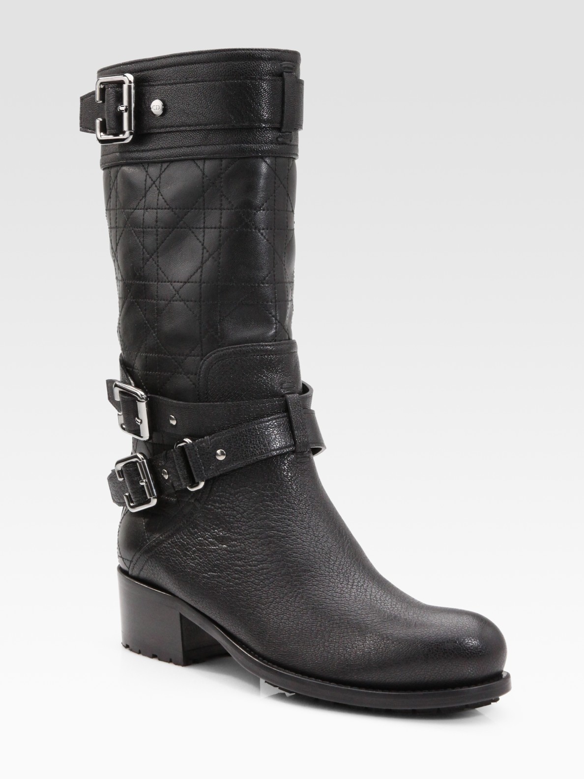 Dior Cannage Leather Midcalf Buckle Boots in Black Lyst