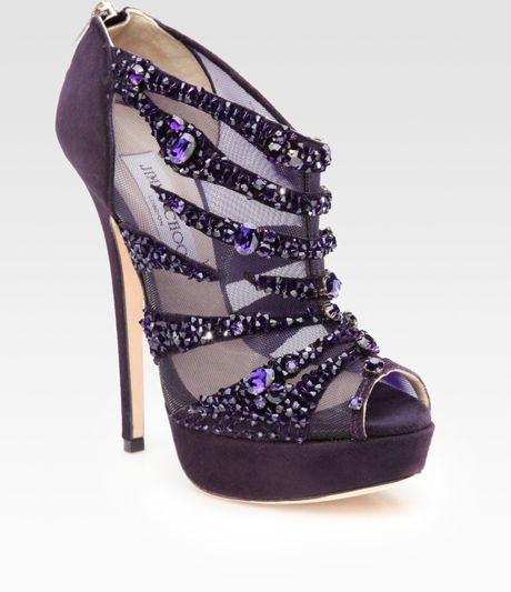 Jimmy Choo Kiln Crystal-covered Mesh and Suede Ankle Boots in Purple | Lyst