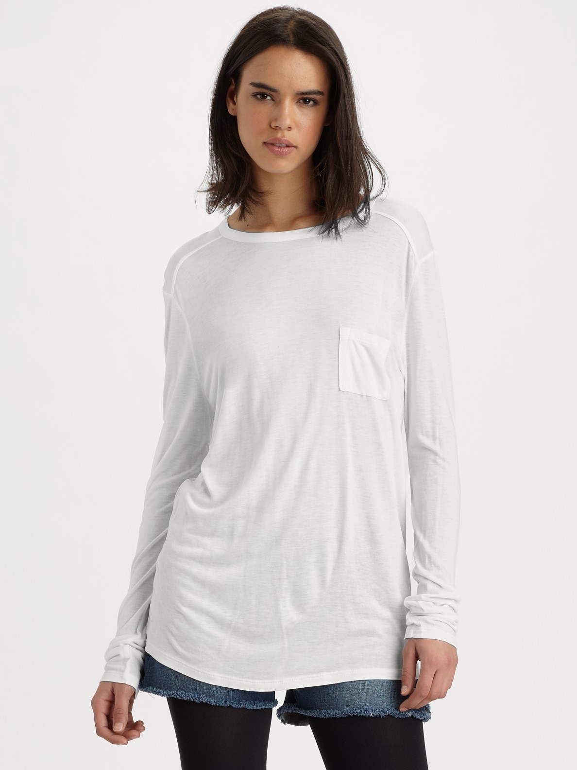 T By Alexander Wang Classic Long Sleeve Tee with Pocket in White | Lyst