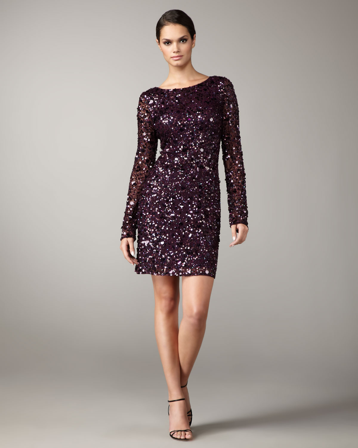 sequin long sleeve shift dress