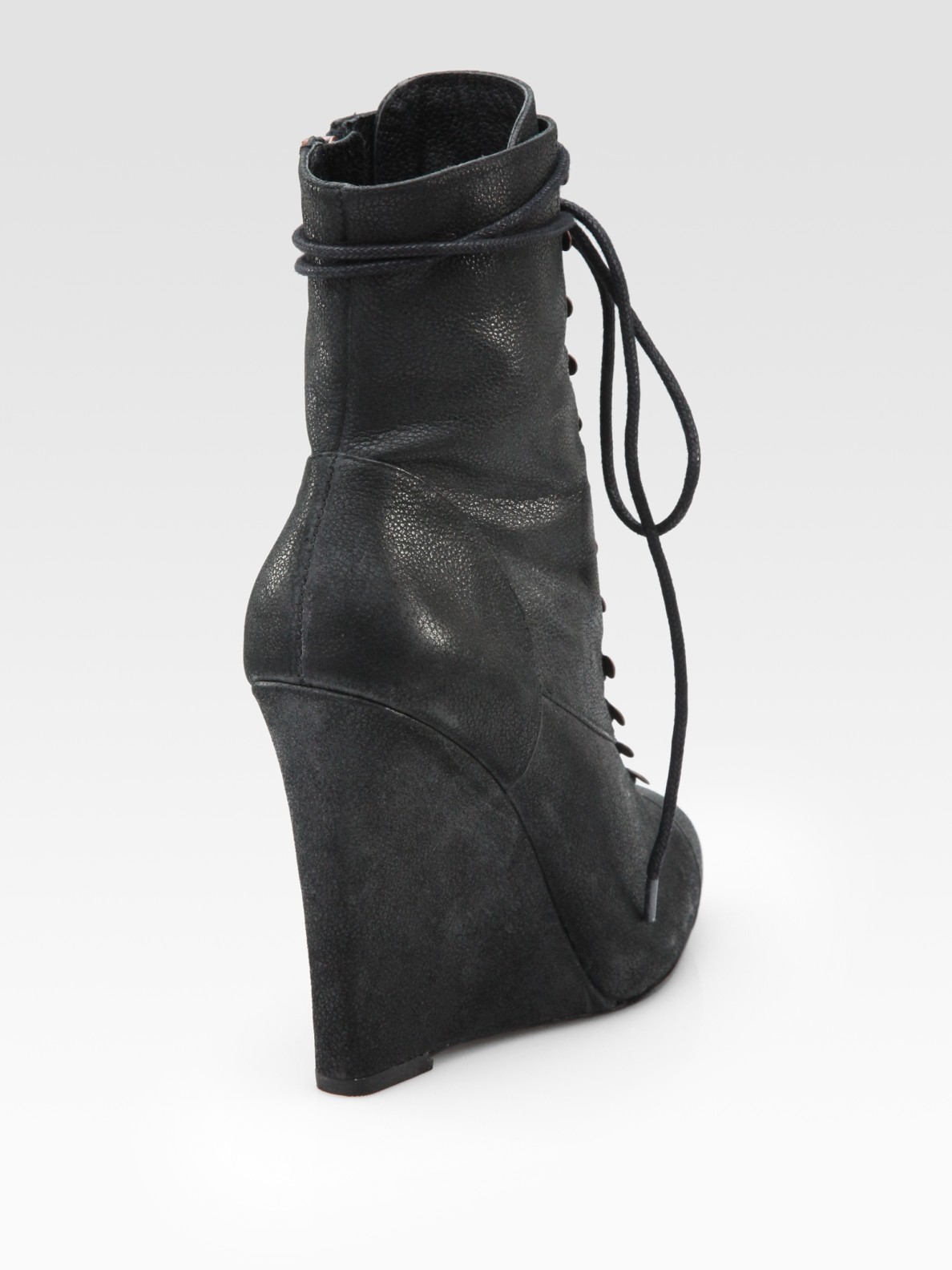 Joie Break On Through Leather Lace-up Wedge Ankle Boots in Black - Lyst