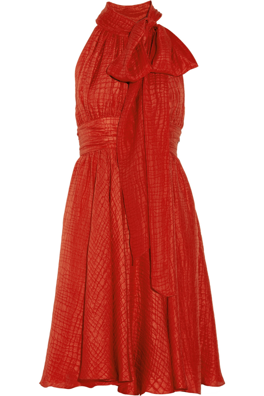 Milly Crocodile-effect Silk Dress in Orange | Lyst