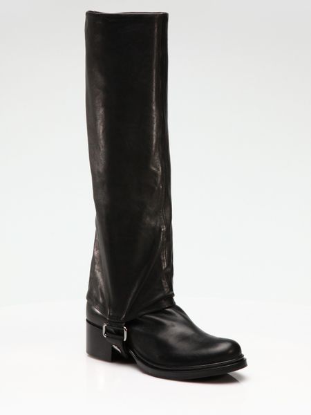 Miu Miu Buckled Knee-high Boots in Black | Lyst