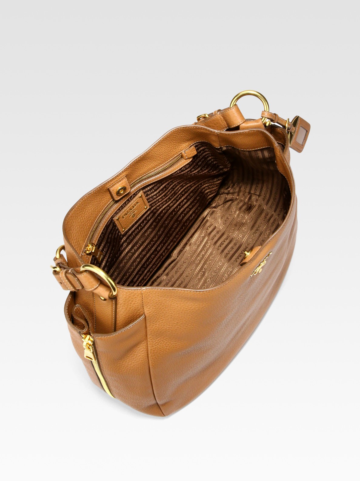 Prada Vitello Daino Large Hobo Bag in Brown (tan) | Lyst