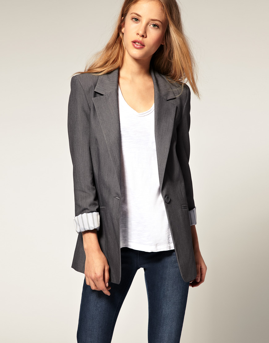 ASOS Collection Asos Boyfriend Blazer in Gray | Lyst